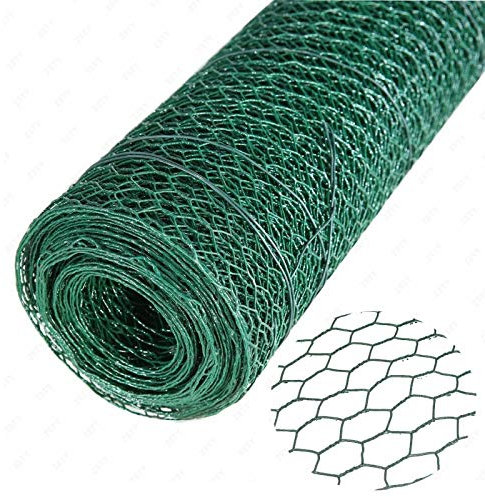 Bowose Wire Mesh Fencing Green PVC Coating Waterproof Netting, 0.6M x 25M, Wire Thickness 20 Gauge, Welded Poultry Chicken Rabbit Small Animal Fence Barrier Garden Fence, Easy to Cut