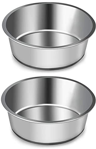 SUOXU Ciotole per cani spesse in acciaio inossidabile, 2 PCS ciotole per alimentazione cani con basi in silicone antiscivolo, ciotole per cibo e acqua per cani di taglia media e piccola (M-17CM)