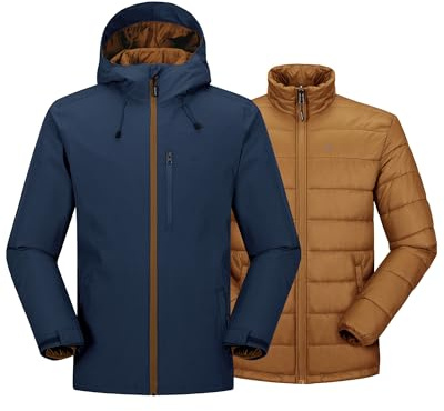 33,000ft Men's Waterproof 3-in-1 Ski Jacket, Warm Mountain Windbreaker Snow Rain Jackets Winter Coat with Puffer Jacket