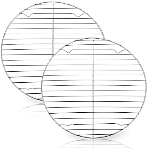 HaWare Round Cooling Rack Set of 2, 100% Stainless Steel Baking Thick Wire Rack for Cooling/Steaming/Protecting, Mirror Finish & Smooth Edge, & Dishwasher Safe (27cm)