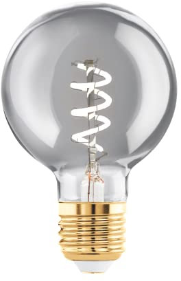 EGLO E27 Lampe dimmbar, Spiral LED Glühbirne Globe, Vintage Deko Leuchtmittel schwarz-transparent im Retro-Design, 4 Watt, 100 Lumen, warmweiß, 2000k, Edison Birne G60, Ø 6 cm