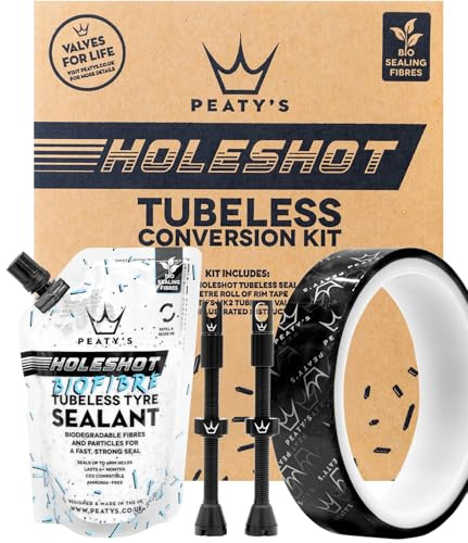 Peaty's Tubeless Wheel Conversion Kit - Road & Gravel - Bike Kit with 23mm Rim Tape, 60mm Valves, 1x120ml Holeshot Biofibre Sealant Pouches, Tubeless Puncture Repair Kit, Black