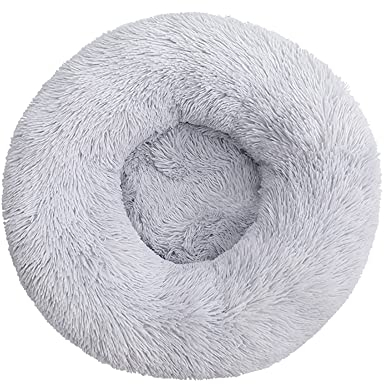 Fhodigogo Hundebett Katzenbett Waschbar Donut Hundebett Weiches Plüsch Rundes Hundesofa mit Wasserfeste Unterseite Katzenbett für innerhalb Katzen und Hunde bis 3 kg(S/35X12CM)