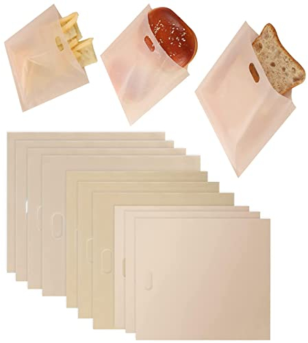 10 Stück Toast Tüten, 3 Größen Antihaft Sandwich Taschen Hitzebeständig Toasterbeutel Backpapier Tasche für Sandwich Panini Snacks (Braun)
