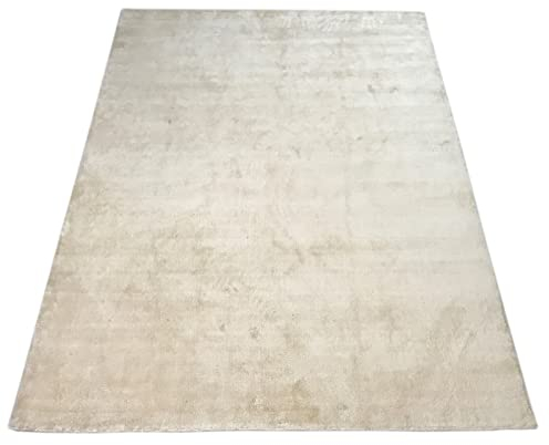 Orientmatta 120 x 180 cm beige matta handvävd viskos handgjord enfärgad