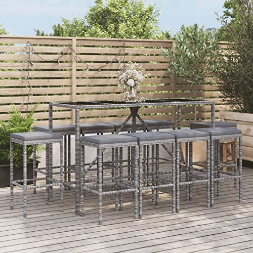 Yolola Juego de muebles de jardín de ratán, juego de muebles de jardín, muebles de jardín, grupo de asientos para balcón, con tablero de cristal templado, 11 piezas