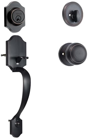 VEVOR Türgriff Türklinke Haustürgriff- und Riegel-Set, Antikes Kuper Haustürschloss-Set mit Innenknauf, Verstellbarer Lochabstand, Einzelzylinder-Griffset, für Schlafzimmer/Gästezimmer/Wohnzimmer