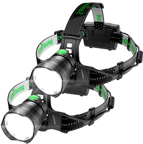 2PCS Bright LED Headlamp High Lumens Induction Function, 7 Modes Long Lasting Battery Life Head Lamp, IP67 Waterproof Zoom LED Headlamp, 90° Adjustable for Outdoor Indoor Camping Running Car Repair