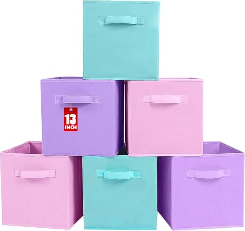 powerking Cajas de almacenamiento para armarios y juguetes, cajas de almacenamiento de tela plegables y cajones de almacenamiento de tela, 13 x 13 x 13 pulgadas, 6 juegos