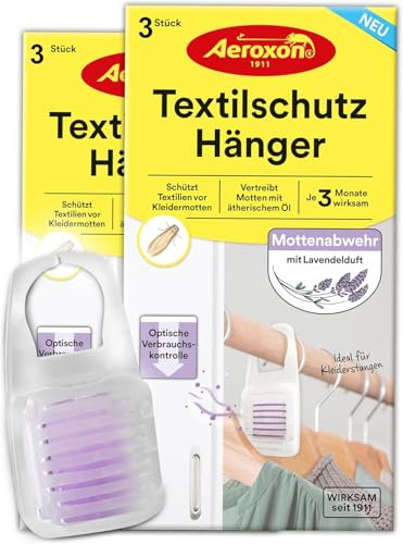 Aeroxon Textilschutz Hänger 2x3 - Mottenschutz für Kleiderschrank, Wirksamer Mottenschutz von Textilien und Geweben vor Kleidermotten für bis zu 3 Monate, Mottenfalle kleidermotten mit Lavendel duft