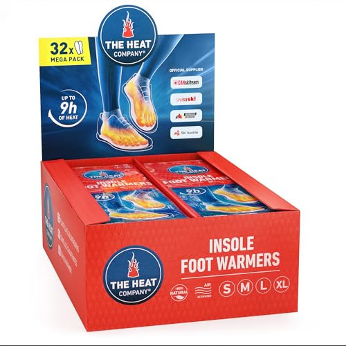 THE HEAT COMPANY Insole Foot Warmers - 32 Pairs – 9h of Extra Warmth - Instant Heat - Air Activated Feet Warmers - Purely Natural - Toe Warmers for Feet - Insole Foot Warmers for Women & Men – Small