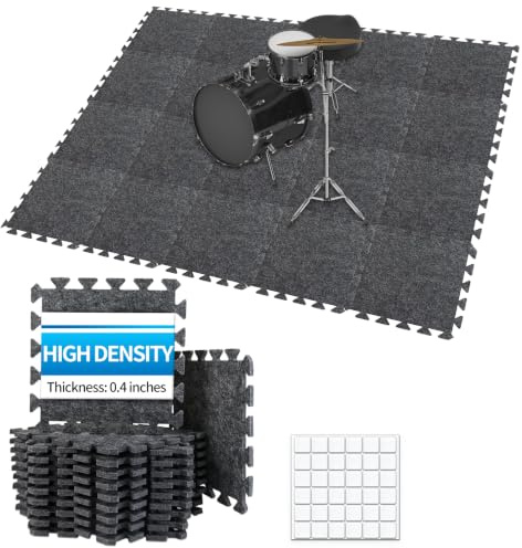 TroyStudio Thick Sound Absorbing Interlocking Floor Mats, 20 Pcs 11x 11 x 0.4 inches High Density Piano Carpet Drum Rug, Non-Slip Anti Vibration Soundproof Pads Acoustic Blankets for Music Studio