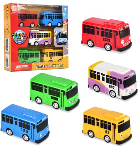 TIVUNORON Mini Bus Spielzeug, 5 Stück Bus Modell Spielzeug, Pull Back Spielzeugautos, Cartoon Schulbus Spielzeugautos, Kindergeburtstag Geschenk