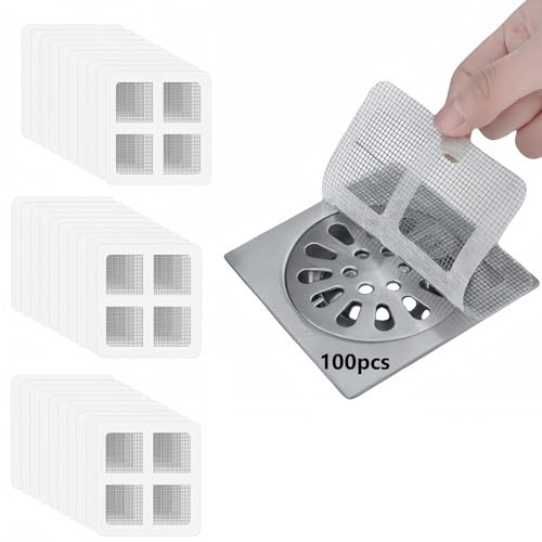 AMFUN Filtro di Scarico a Pavimento Usa e Getta, 100 Pezzi Filtro Raccogli Capelli per Doccia, Protezione per Lo Scarico del Pavimento, Adesivi per Scarico Doccia per Cucina, Vasca, Bagno