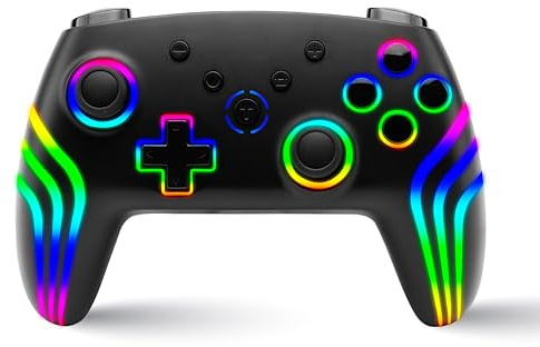 NITHO NEXUS Mando inalámbrico compatible con Switch/Switch 2/PC/Android/iOS, Gamepad con Giroscopio de 6 Ejes, luz LED RGB, Vibración Dual, Turbo, Joystick con Diseño Ergonómico - Negro