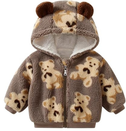 2026 Chaqueta de forro polar suave y cálida para bebés, niñas y niños, acogedora ropa de invierno con diseño lindo, abrigo cómodo para niños para uso diario, marrón, 3-6 meses