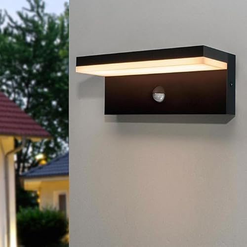 TEKHOME Applique LED da Esterno con Sensore di Movimento, 10W 1000LM CCT 2700K-6500K, Lampada da Parete Impermeabile Moderna in ABS+PC, per Giardino, Balcone e Ingresso – Bianco/Nero (NERO)