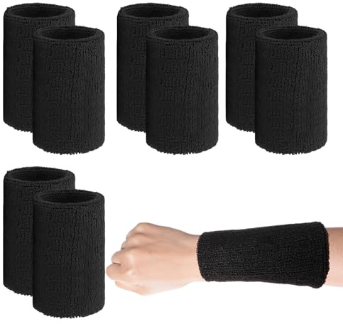 8 Pièces Bandeau Poignet Sport en Coton Long, Noir, 14x8cm
