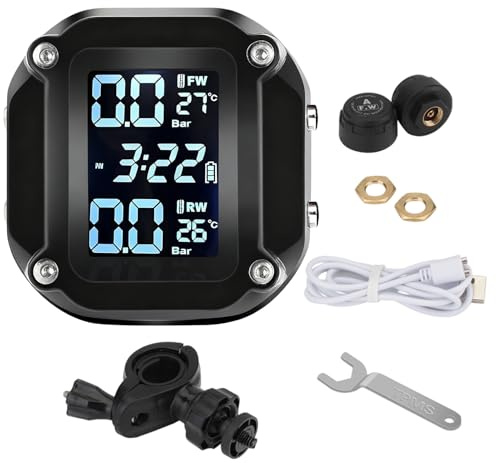 Pression Des Pneus De Moto - Moniteur De Pneu De Vélo À Écran LCD | Capteur Externe Étanche | Détecteur De Moto D'alarme De Température Pour La Sécurité Routière, Les Déplacements, Les Voyages D'avent