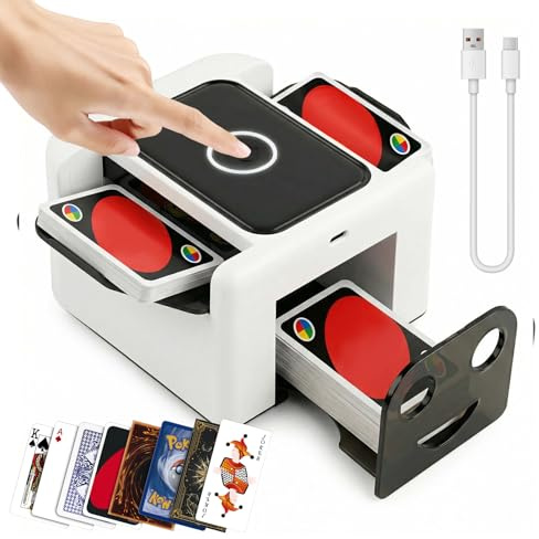 Mapille Barajador de Cartas Automático,Mezclador de Cartas Eléctrico,Card shuffler para 1-2 Barajas,Automático y Manual,Recargable 2400mAh,para Póquer Blackjack Texas Hold'em (M5L-W)