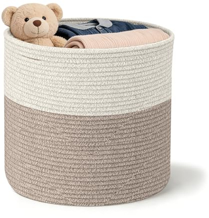 LUPATDY Cestino Portaoggetti in Corda di Cotone, Cesto Portabiancheria 40x35 cm con Manici, Cesto Organizzatore per Giocattoli, Abiti, Coperte, per Nursery, Soggiorno, Camera da Letto (Marrone)