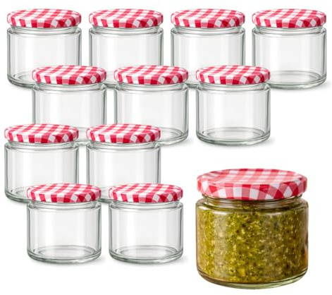 Generico Set 6/12 Vasetti in Vetro 250 ml con Tappo Ermetico – Barattoli per Marmellata, Pesto, Miele e Conserve – Contenitori Cucina in Vetro Lavabili in Lavastoviglie – Ideali per Dispensa (12)