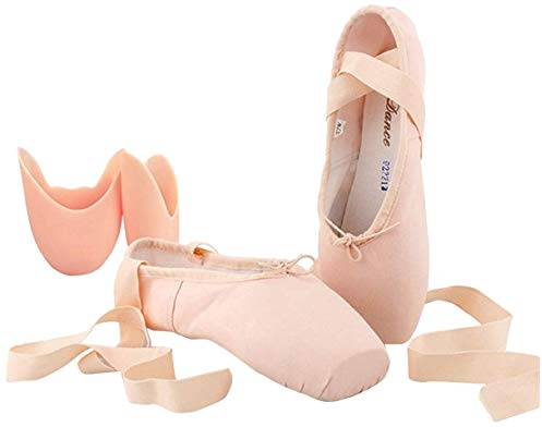 Zapatillas de Ballet para niñas/Mujeres en Color Rosa con Almohadillas para Puntera y Cintas