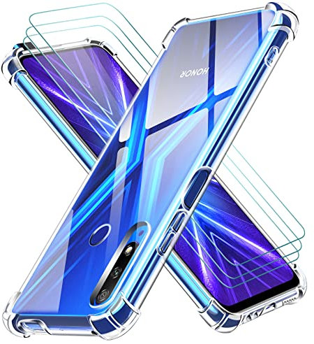 ivoler Coque pour Huawei P Smart Z/Honor 9X avec 3 Pièces Protection Écran en Verre Trempé, Transparent Étui de Protection en Silicone Antichoc, Mince Souple TPU Bumper Housse