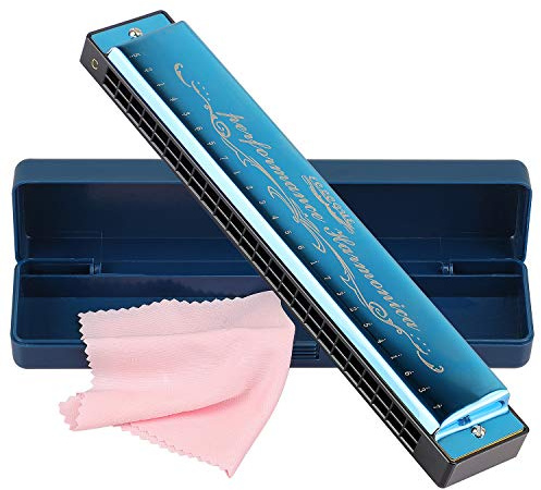 Harmonica Blues en Do Chromatique Orgue Majeur Diatonique avec 24 trous Harp Orgue à bouche avec étui pour Folk Jazz Pop pour adulte enfants étudiant débutant Cadeau