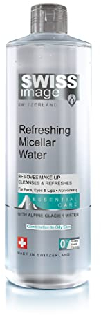 Swiss Image Grundlegende Pflege Erfrischendes Mizellenwasser|Entfernt Make-up, reinigt und erfrischt|Mizellenwasser-Make-up-Entferner für Gesicht, Augen und Lippen|Nicht fettend-400 ml