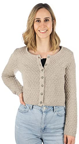 OS Trachten Damen Strickjacke Trachtenjacke Cardigan mit Rundhalsausschnitt Quivun, Größe:42, Farbe:Natur