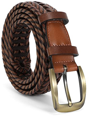 JASGOOD Men's Braided Leather Belt Braided Woven Belt for Men Casual Jeans with Solid Strap Single Prong Buckle (C-Brown,Suit for Pant Size 32-37 inch)