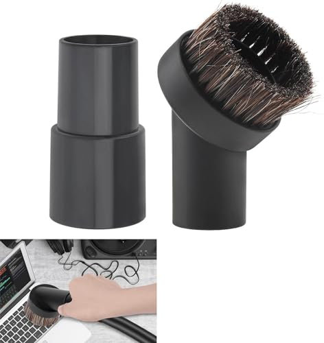 TQEONKL Vacuum Brush, Vacuum Attachment Round Dust Brush Horse Hair with Universal Connector, 1.25 Inch Brush Replacement with 1.25 to 1.37 Inch Vacuum Hose Adapter Tool for Standard Hose