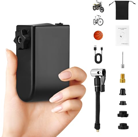 Kidken mini Elektrische Luftpumpe Tragbare,1260mAh Fahrradpumpe Elektrisch,8-100 PSI Luftpumpe mit Manometer Luftpumpe mit Manometer Wiederaufladbar Display für Auto Motorrad und Fahrrad