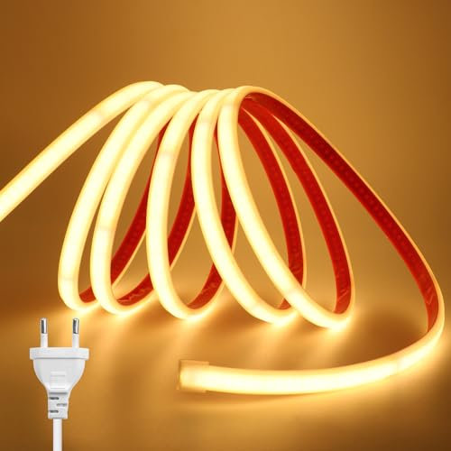 KISUFU Tiras LED de Neón 220v, Tira LED Luz COB IP65 Impermeable, Cada Corte de 10cm, Sin fuente de alimentación Luces LED Strip light Para Interior Exterior Armarios de Cocina Escalera Escaparate.