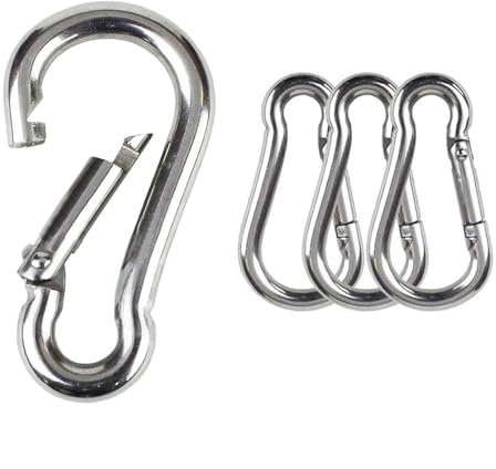 4 PCS Small Carabiner Clip Spring Snap Hooks 304 Stainless Steel Metal Clip M6 Locking Carribenares for Hammock Swing Set Hiking Camping Fishing (Not for Climbing)