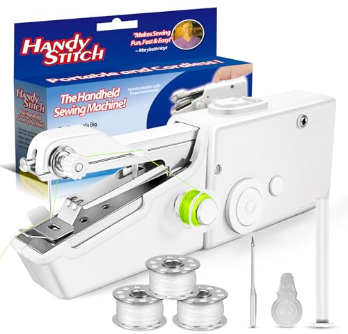 Handnähmaschine Elektrisch Nähmaschinen mit Zubehör, Handnähmaschine mit Unterfaden Tragbare Handgenähte Werkzeuge, Mini Nähmaschine für Anfänger Handgefertigte Kleidung und Vorhänge Segeltuch
