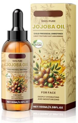Olio di Jojoba Biologico, 100% Puro, Naturale, Pressato a Freddo, 100 ml Skincare Olio di Jojoba per Idratare Viso, Corpo, Capelli e Unghie per Una Pelle Sana, Vegan e Cruelty Free