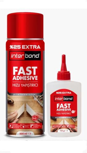 Interbond Kit de pegamento de fijación rápida adhesivo extra fuerte de 125 g con activador en aerosol de 500 ml - adhesivo para textil, montaje, tela y cerámica - kit universal de pegamento para