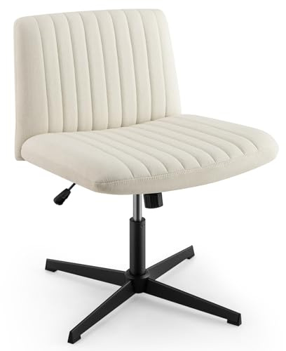 COSTWAY Skräddarsäte, snurrstol utan armstöd, skrivbordsstol med bred sits, kontorsstol med korsfot, höjdjusterbar, gungfunktion, modern (beige)