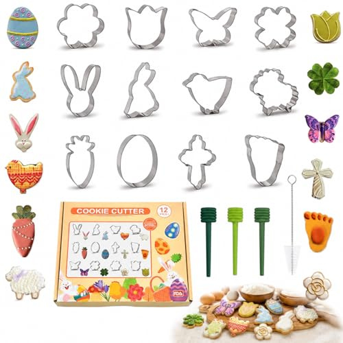 Formine Biscotti, Set Formine Dolci Pasquali - Kit Completo con Stampi per Creazioni Golose, 12 stampi per biscotti in acciaio inox Coniglietto Farfalla, per la Tua Espressione Artistica in Cucina