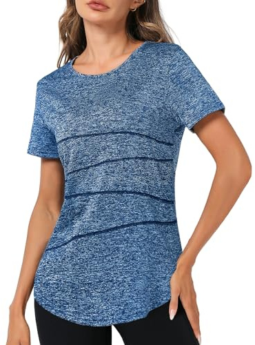 Terecey Maglietta Sportiva Donna Fitness Maglia Palestra Donna Asciugatura Rapida con Protezione UV T-Shirt Manica Corta per Jogging Running Yoga Corsa