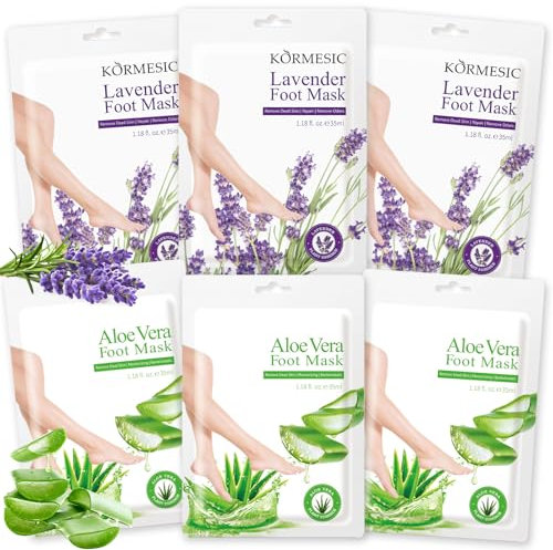 6 Paar Fußmaske, Feuchtigkeitsspendende Fussmaske, Fußpflege für Trockene und Rissige Füße, Hornhaut Socken Männer Frauen Fusspflege Foot Mask (Aloe Vera + Lavendel)