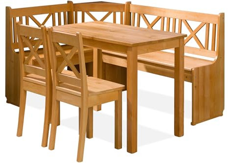 k. konsimo. Eckbankgruppe CULIO Küchenbank, Sitzgruppe, hergestellt in der EU Staufach unter der Sitzfläche, 4-TLG., Eckbank, 2 Stühle und Tisch, perfekt für Küche, Massives Erlenholz, Landhaus