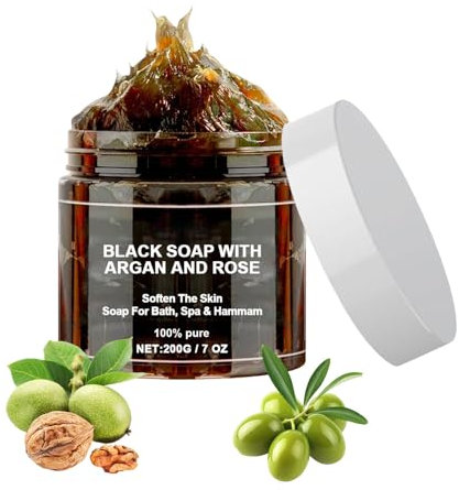 Savon Noir Marocain,Morocco Black Soap,Gommage Corps,Savon Exfoliant Pour Le Corps Au Savon Noir,Gel Douche Exfoliant,200g