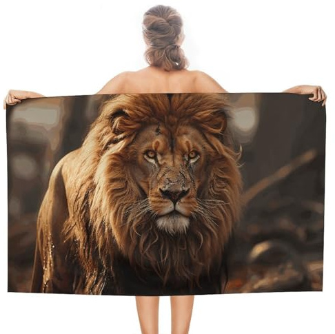 QMNBTES - Toallas de playa con imagen de león, de gran tamaño, 51 x 31 pulgadas, de secado rápido, sin arena, toalla turca de viaje súper absorbente, para adultos, sábana de baño personalizada, ligera