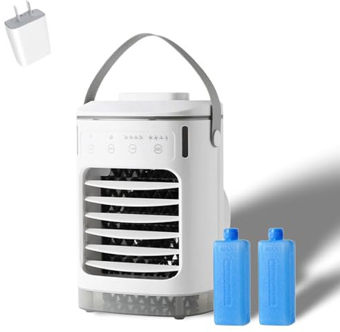 Climatiseur Mobile Petit 900ml avec 2 Pack de Glace, Climatiseur Portable 900ml avec 4 Vitesses, Veilleuse, 4 Minuteur, Ventilateur de Climatiseur Portable pour Chambre, Bureau, Camping