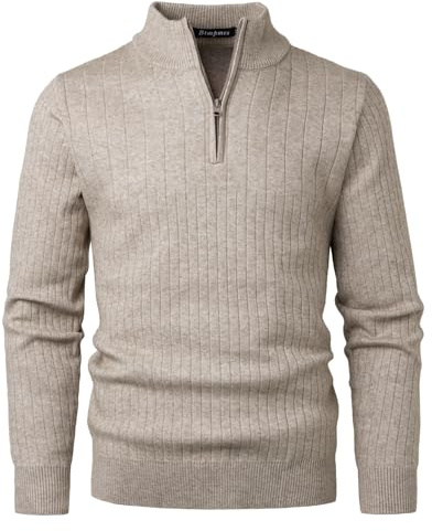 Btmpmcs Jersey de Punto para Hombre Otoño Invierno Cálido Suéter Manga Larga Cuello Alto Pullove con Media Cremallera Clásico de Canalé Jerséis de Tejido Fino Sweater de Trabajo Sólido Suéteres