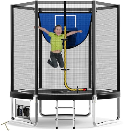 Devoko Trampolín Exterior con Canasta de Baloncesto Ø183 cm, trampolín de jardín Resistente, Estructura de Acero galvanizado con Bolsa de Almacenamiento, para niños y Adultos