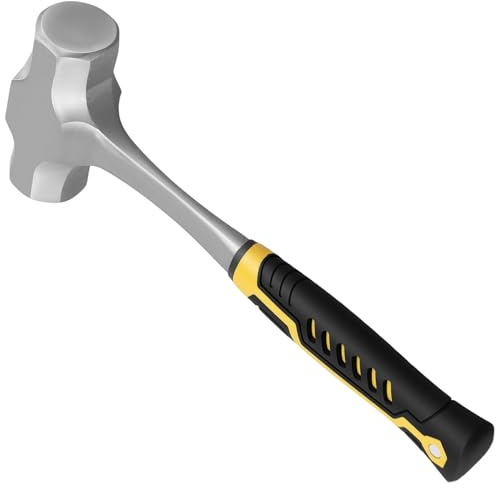CHIHEUNG Mazo de 2000 g con mango de fibra de vidrio, 2 kg con mango antideslizante de 26 cm de largo, cabeza de acero forjado de acero rico en carbono, martillo de 4 lb para jardinería, camping